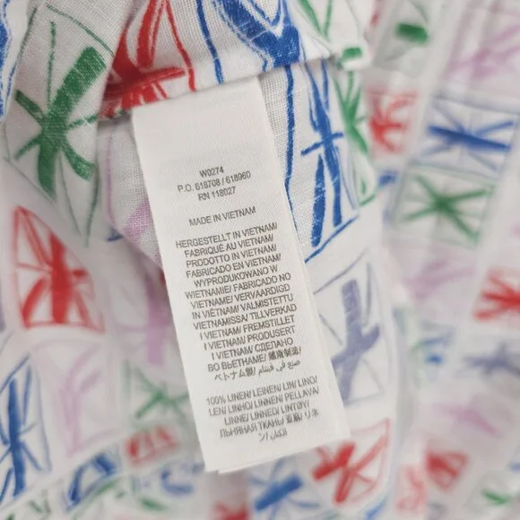 BODEN 100% Linen Button Up Shirt Long Sleeve Colorful Geometric Pattern US 8R - Picture 8 of 8
